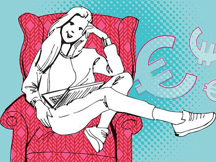 Illustration Frau sitzt auf einem Sessel